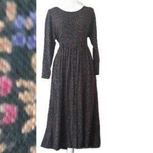 Vintage 90's Putumayo Black Floral Prairie Midi Dress Size Medium